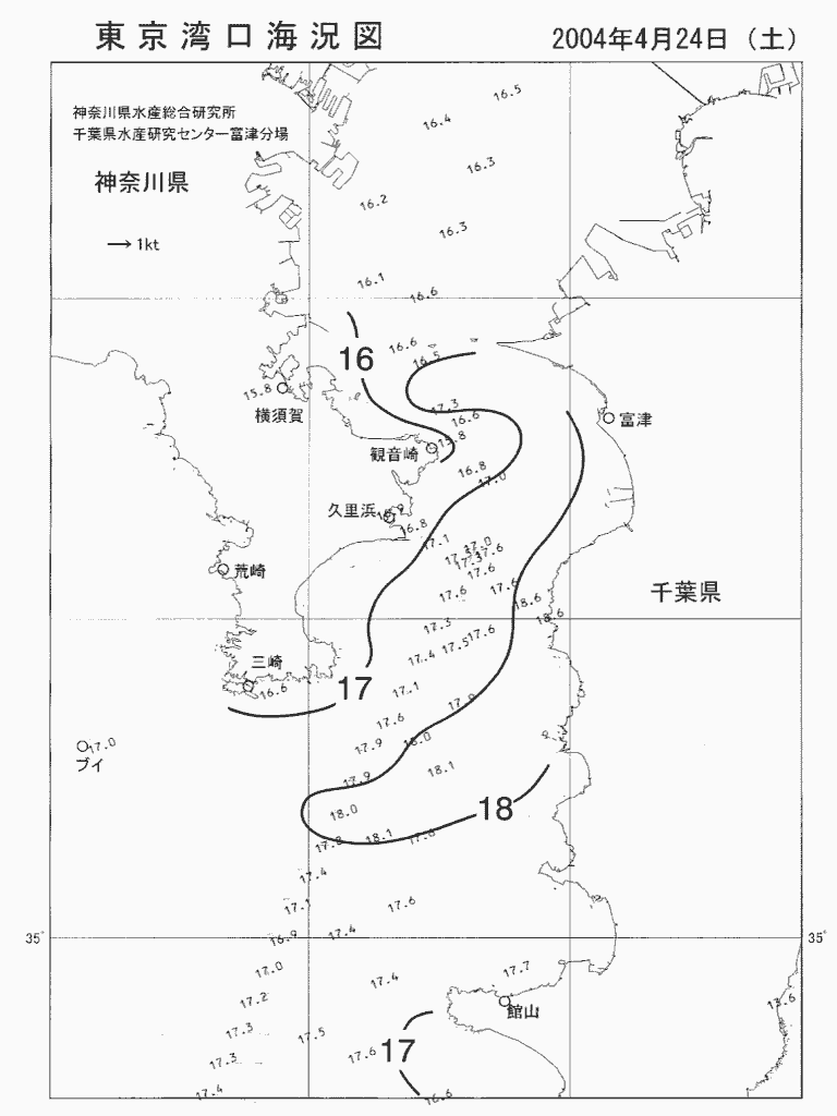 海況図, 東京湾口海況図 検索結果, (水温分布 等を図示)