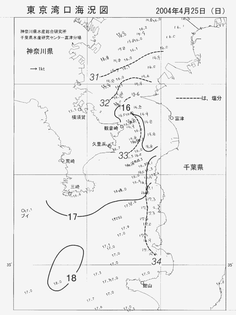 海況図, 東京湾口海況図 検索結果, (水温分布 等を図示)