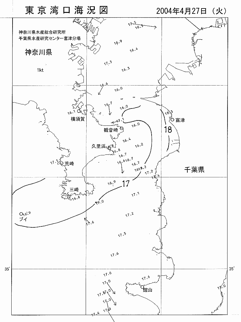 海況図, 東京湾口海況図 検索結果, (水温分布 等を図示)