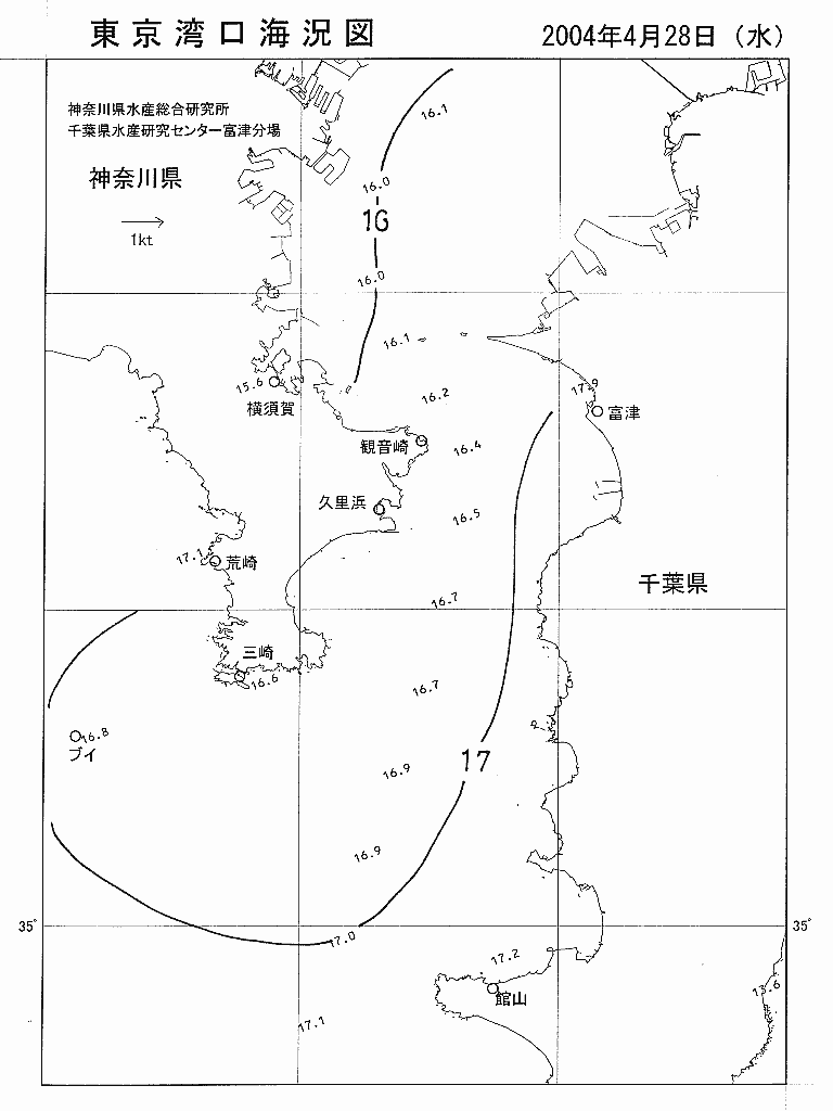 海況図, 東京湾口海況図 検索結果, (水温分布 等を図示)