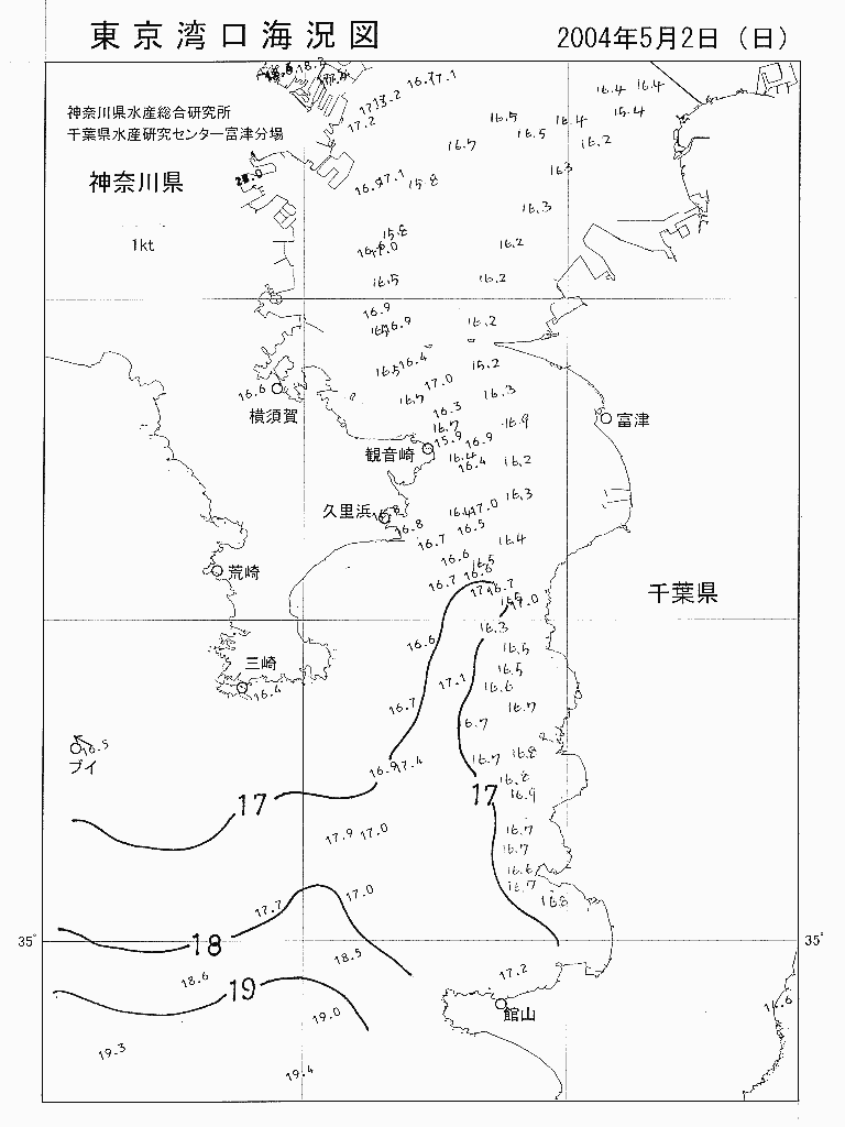 海況図, 東京湾口海況図 検索結果, (水温分布 等を図示)