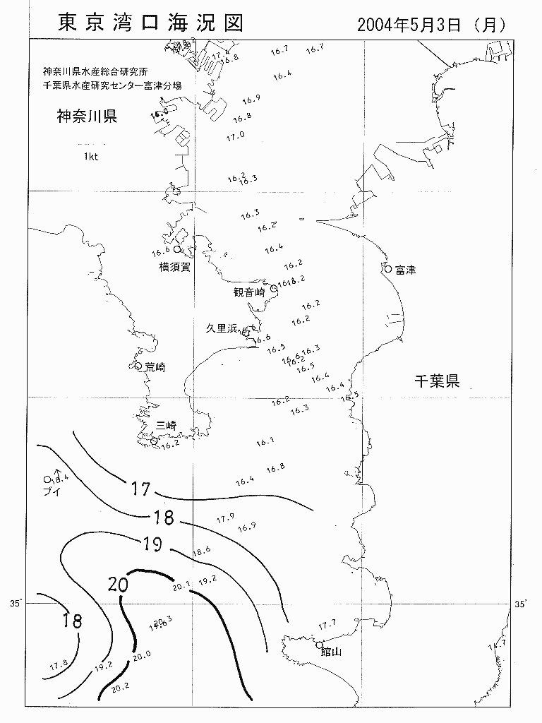 海況図, 東京湾口海況図 検索結果, (水温分布 等を図示)