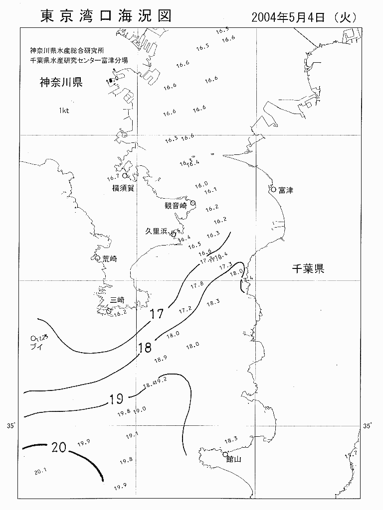 海況図, 東京湾口海況図 検索結果, (水温分布 等を図示)