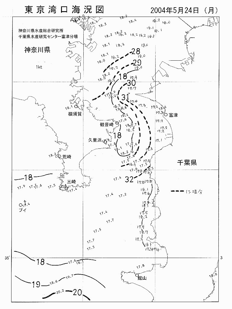 海況図, 東京湾口海況図 検索結果, (水温分布 等を図示)