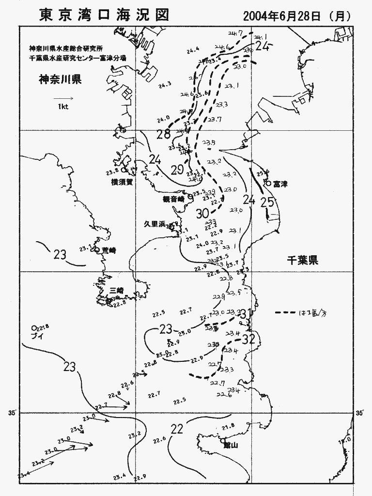 海況図, 東京湾口海況図 検索結果, (水温分布 等を図示)