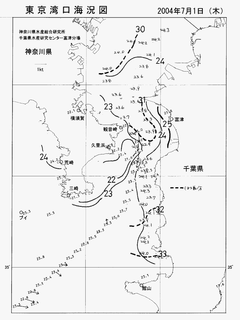 海況図, 東京湾口海況図 検索結果, (水温分布 等を図示)