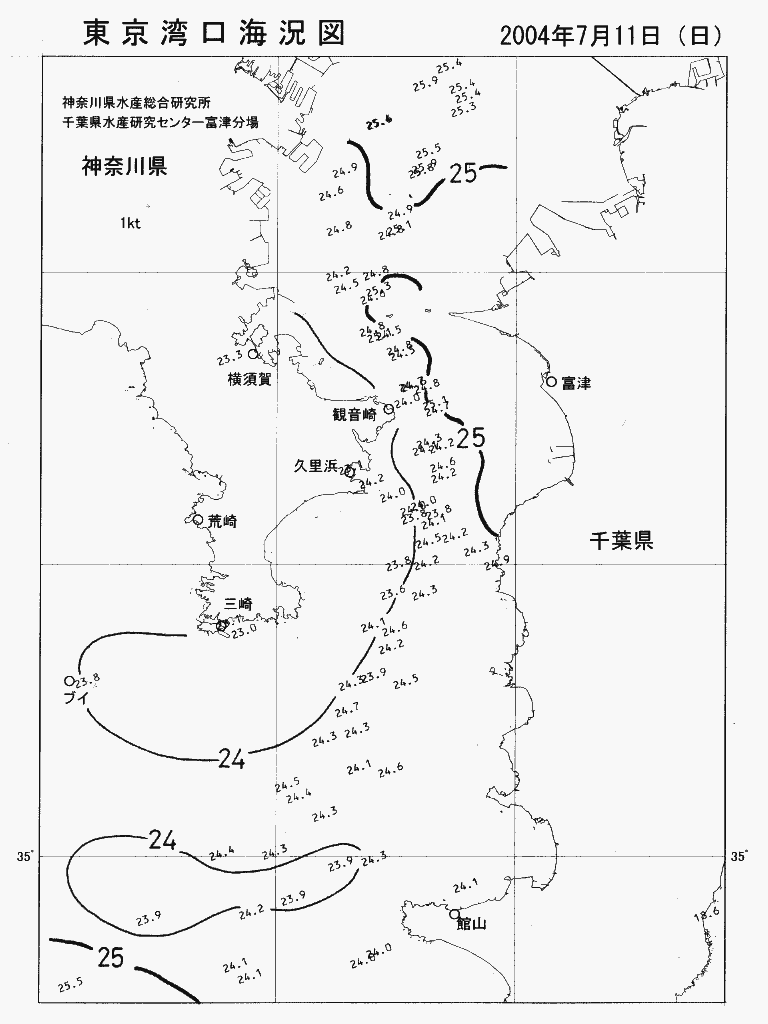 海況図, 東京湾口海況図 検索結果, (水温分布 等を図示)