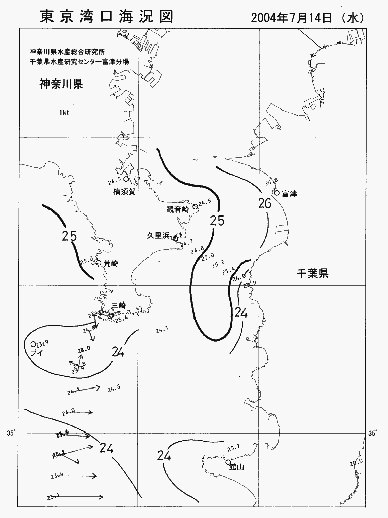 海況図, 東京湾口海況図 検索結果, (水温分布 等を図示)