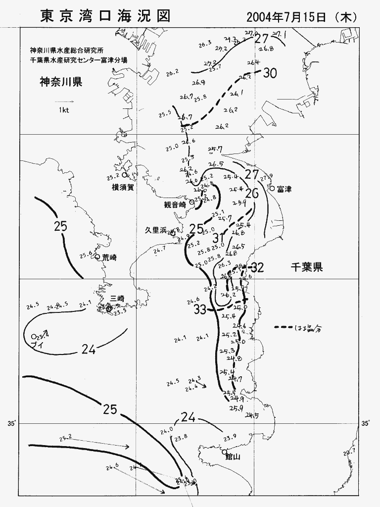 海況図, 東京湾口海況図 検索結果, (水温分布 等を図示)