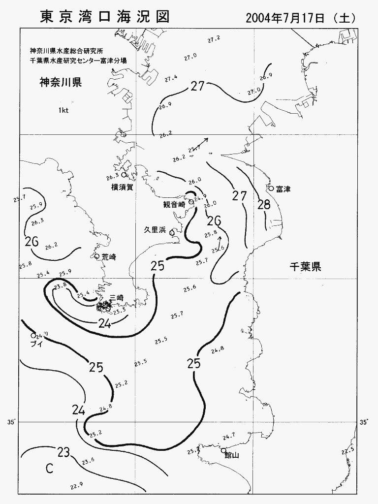 海況図, 東京湾口海況図 検索結果, (水温分布 等を図示)