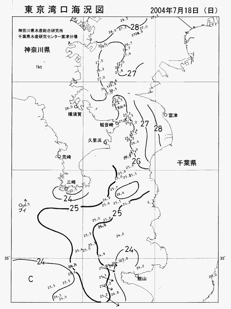 海況図, 東京湾口海況図 検索結果, (水温分布 等を図示)