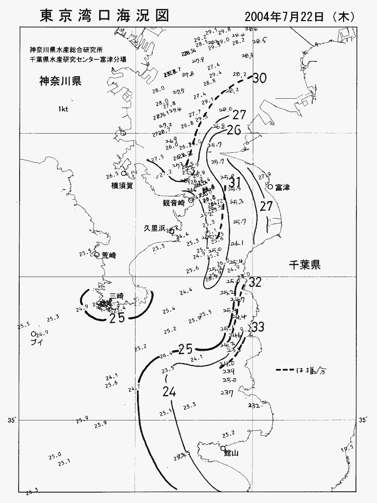 海況図, 東京湾口海況図 検索結果, (水温分布 等を図示)