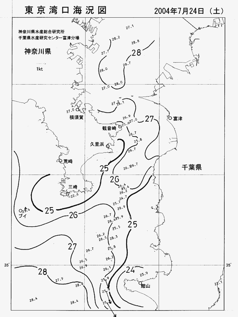 海況図, 東京湾口海況図 検索結果, (水温分布 等を図示)