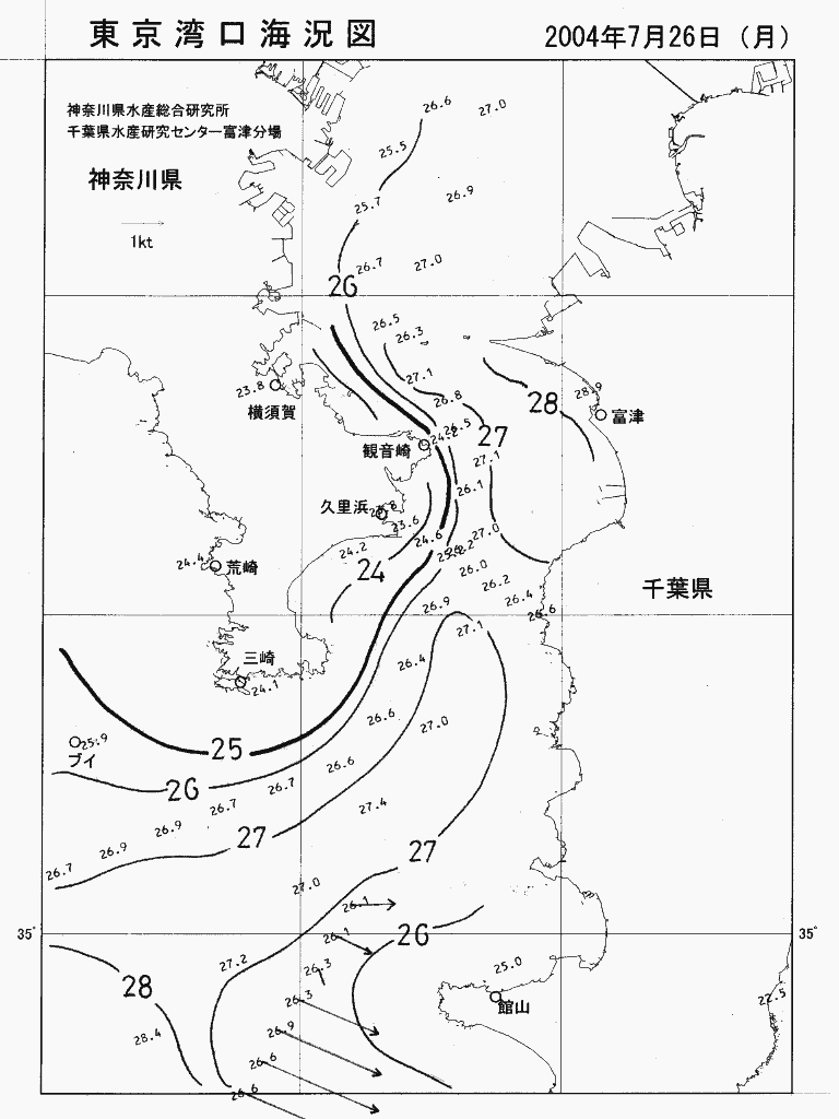 海況図, 東京湾口海況図 検索結果, (水温分布 等を図示)