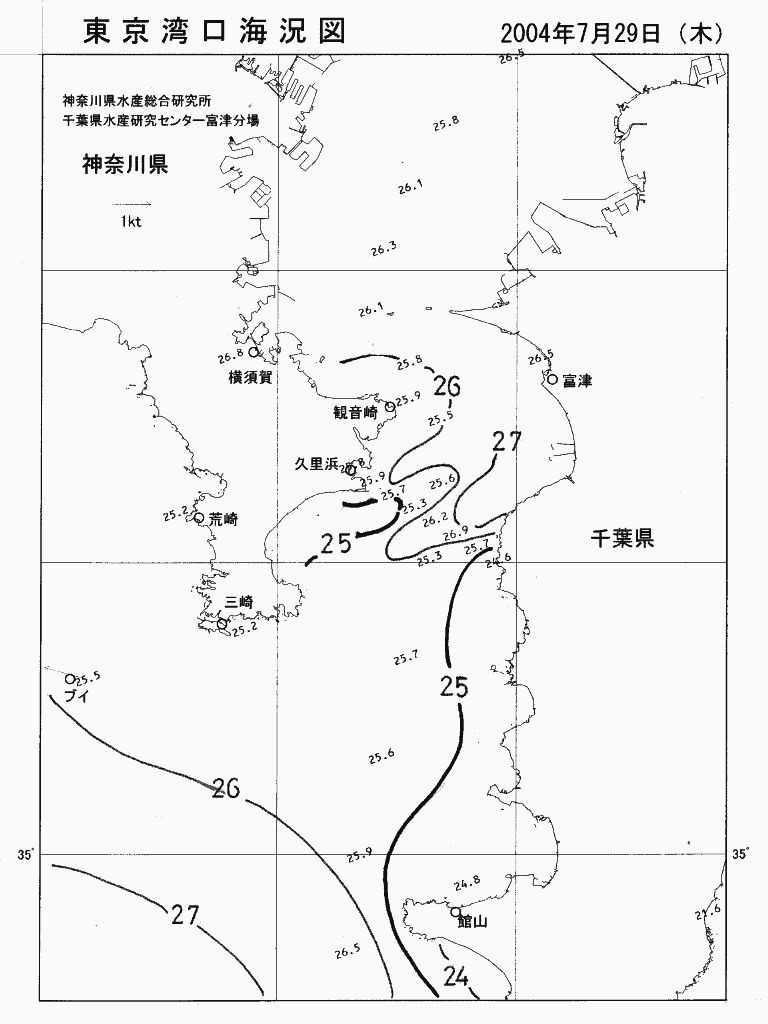 海況図, 東京湾口海況図 検索結果, (水温分布 等を図示)