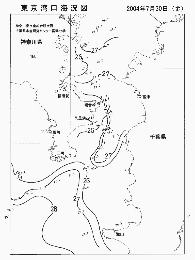 海況図, 東京湾口海況図 検索結果, (水温分布 等を図示)
