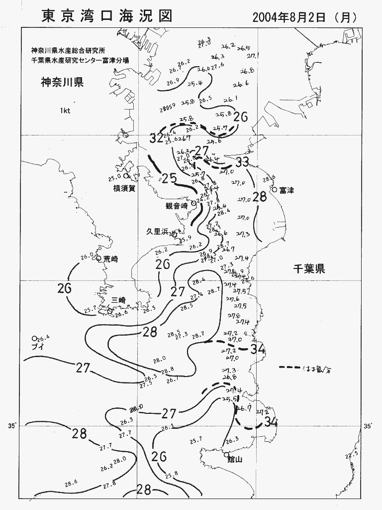 海況図, 東京湾口海況図 検索結果, (水温分布 等を図示)