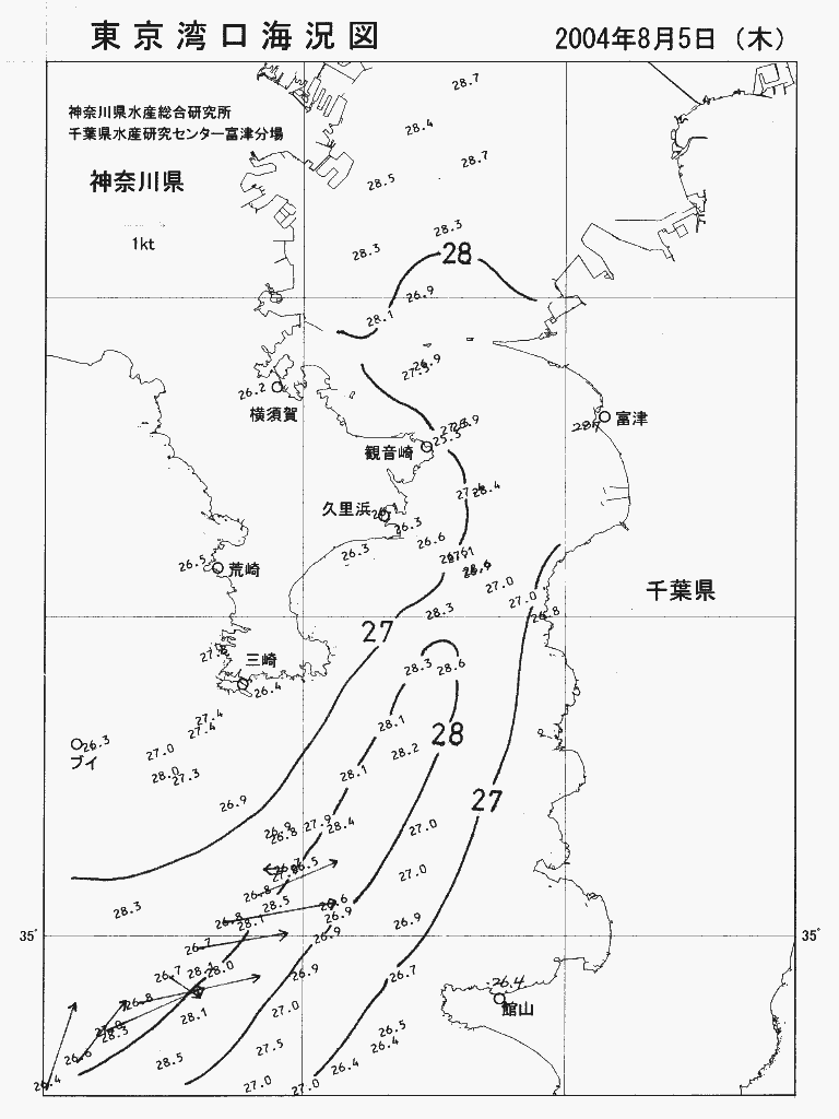 海況図, 東京湾口海況図 検索結果, (水温分布 等を図示)