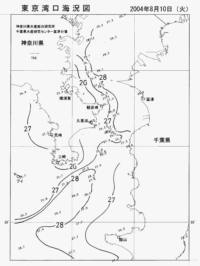 海況図, 東京湾口海況図 検索結果, (水温分布 等を図示)
