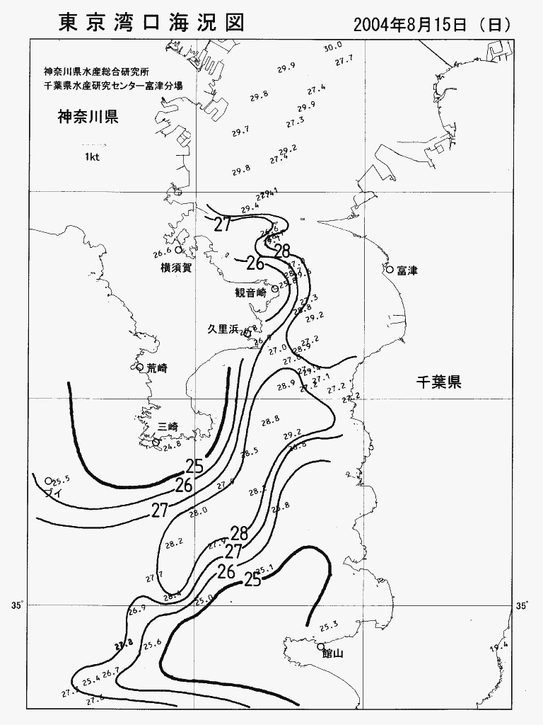 海況図, 東京湾口海況図 検索結果, (水温分布 等を図示)