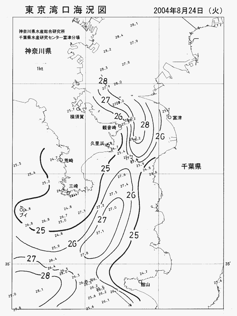 海況図, 東京湾口海況図 検索結果, (水温分布 等を図示)