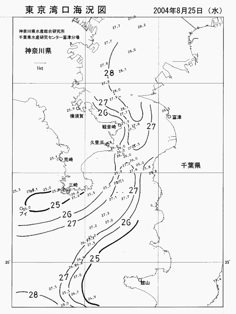 海況図, 東京湾口海況図 検索結果, (水温分布 等を図示)