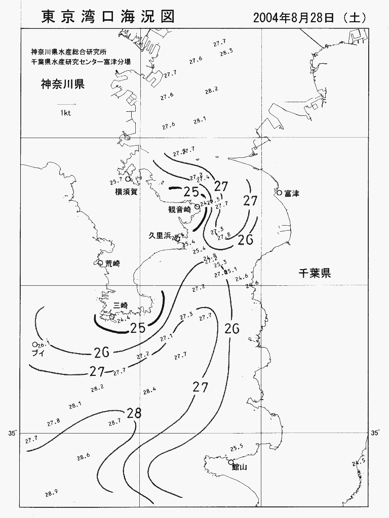 海況図, 東京湾口海況図 検索結果, (水温分布 等を図示)