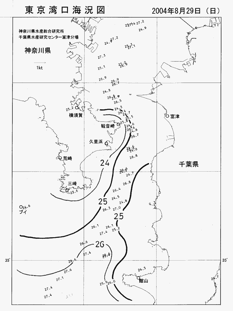 海況図, 東京湾口海況図 検索結果, (水温分布 等を図示)