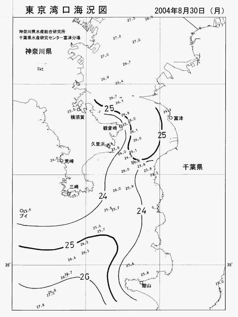 海況図, 東京湾口海況図 検索結果, (水温分布 等を図示)