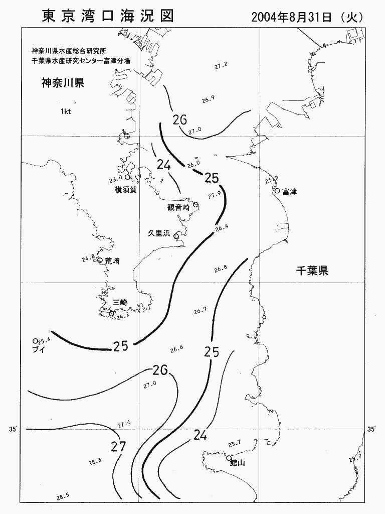 海況図, 東京湾口海況図 検索結果, (水温分布 等を図示)