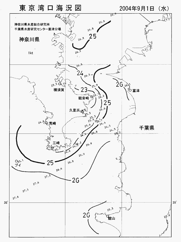 海況図, 東京湾口海況図 検索結果, (水温分布 等を図示)