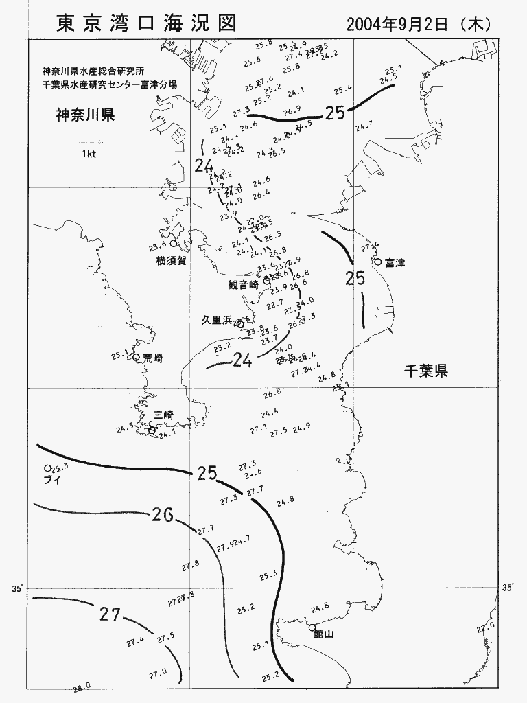 海況図, 東京湾口海況図 検索結果, (水温分布 等を図示)