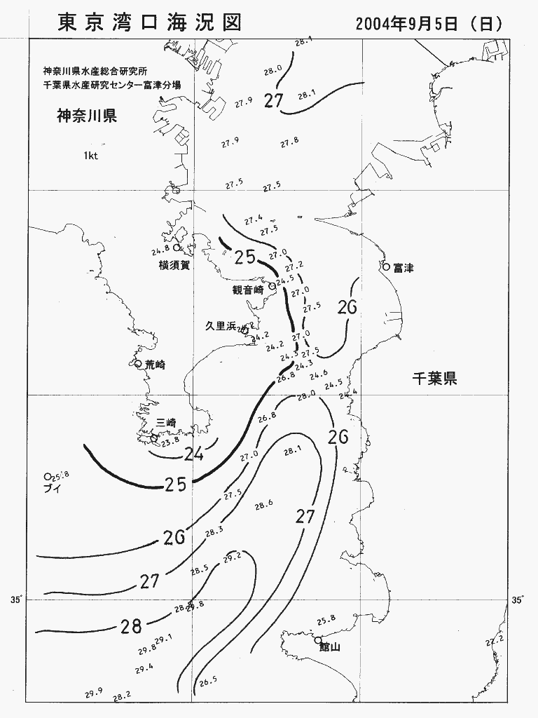 海況図, 東京湾口海況図 検索結果, (水温分布 等を図示)