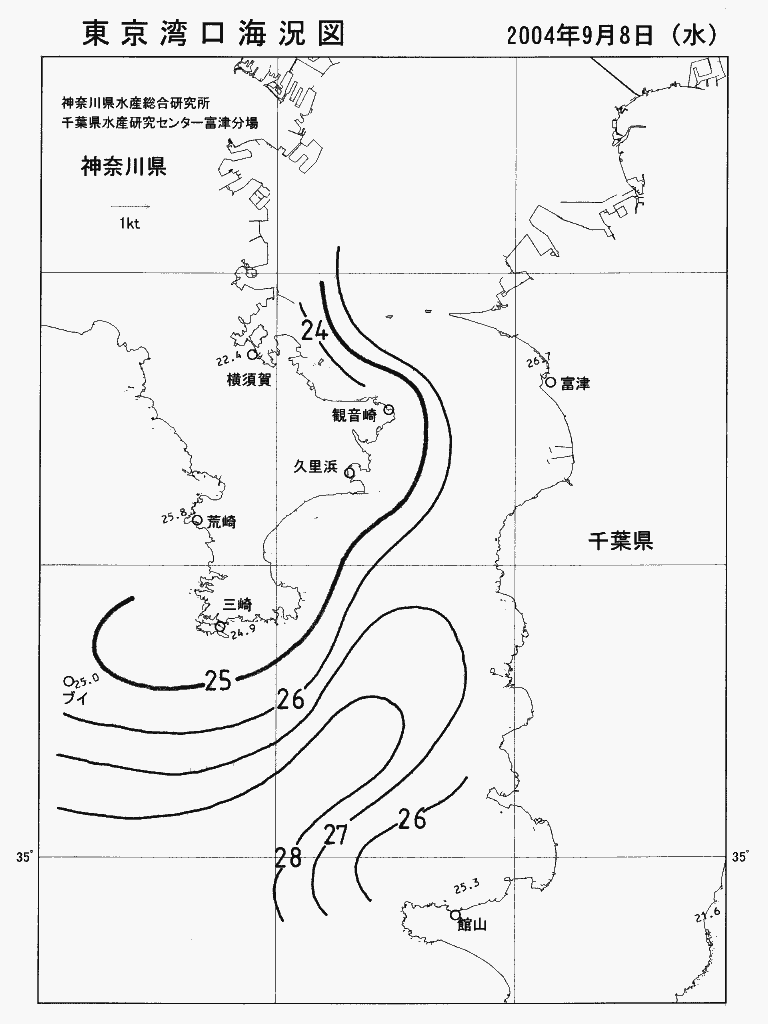 海況図, 東京湾口海況図 検索結果, (水温分布 等を図示)