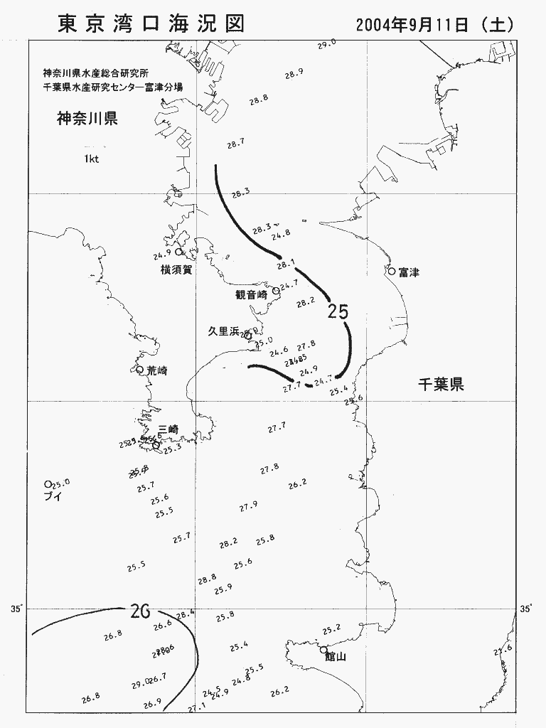 海況図, 東京湾口海況図 検索結果, (水温分布 等を図示)