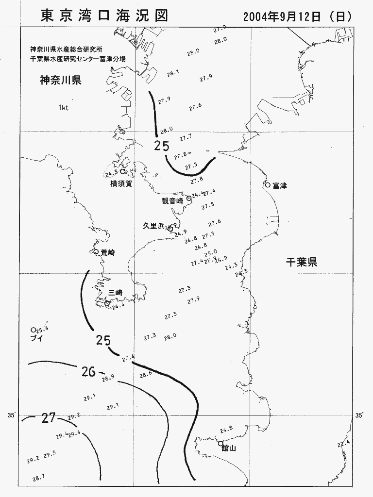 海況図, 東京湾口海況図 検索結果, (水温分布 等を図示)