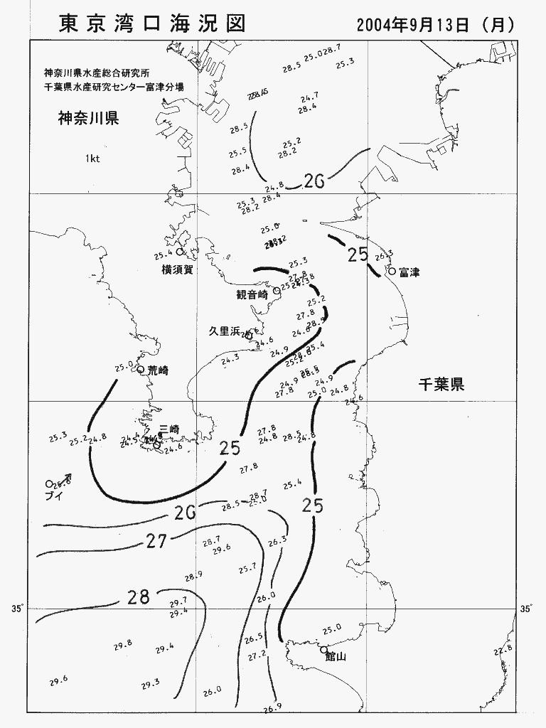 海況図, 東京湾口海況図 検索結果, (水温分布 等を図示)