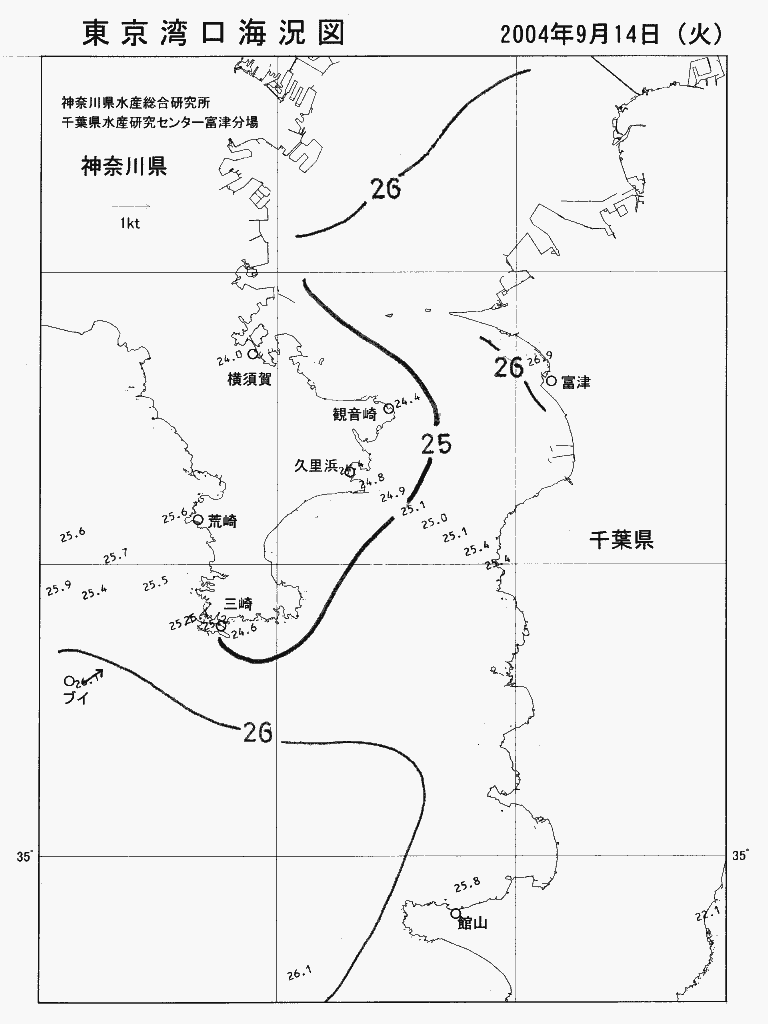 海況図, 東京湾口海況図 検索結果, (水温分布 等を図示)