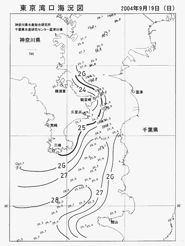 海況図, 東京湾口海況図 検索結果, (水温分布 等を図示)