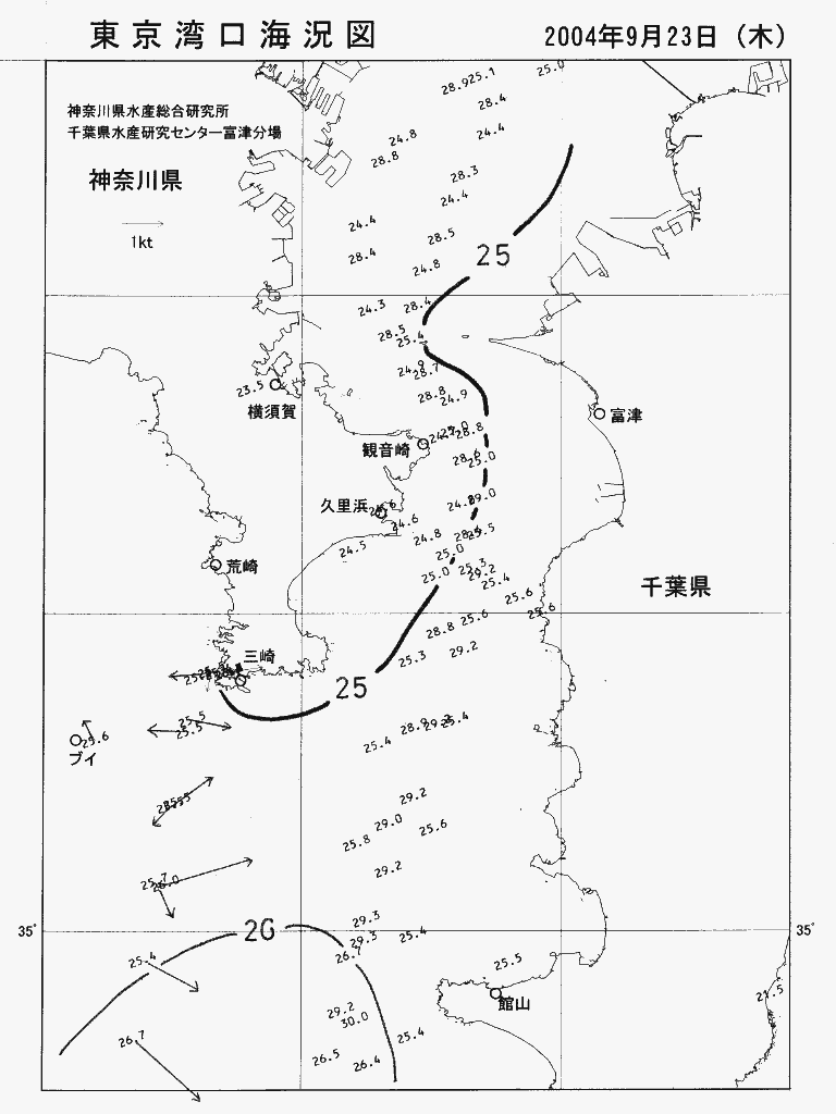 海況図, 東京湾口海況図 検索結果, (水温分布 等を図示)