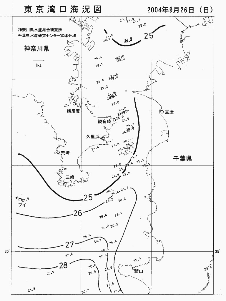 海況図, 東京湾口海況図 検索結果, (水温分布 等を図示)