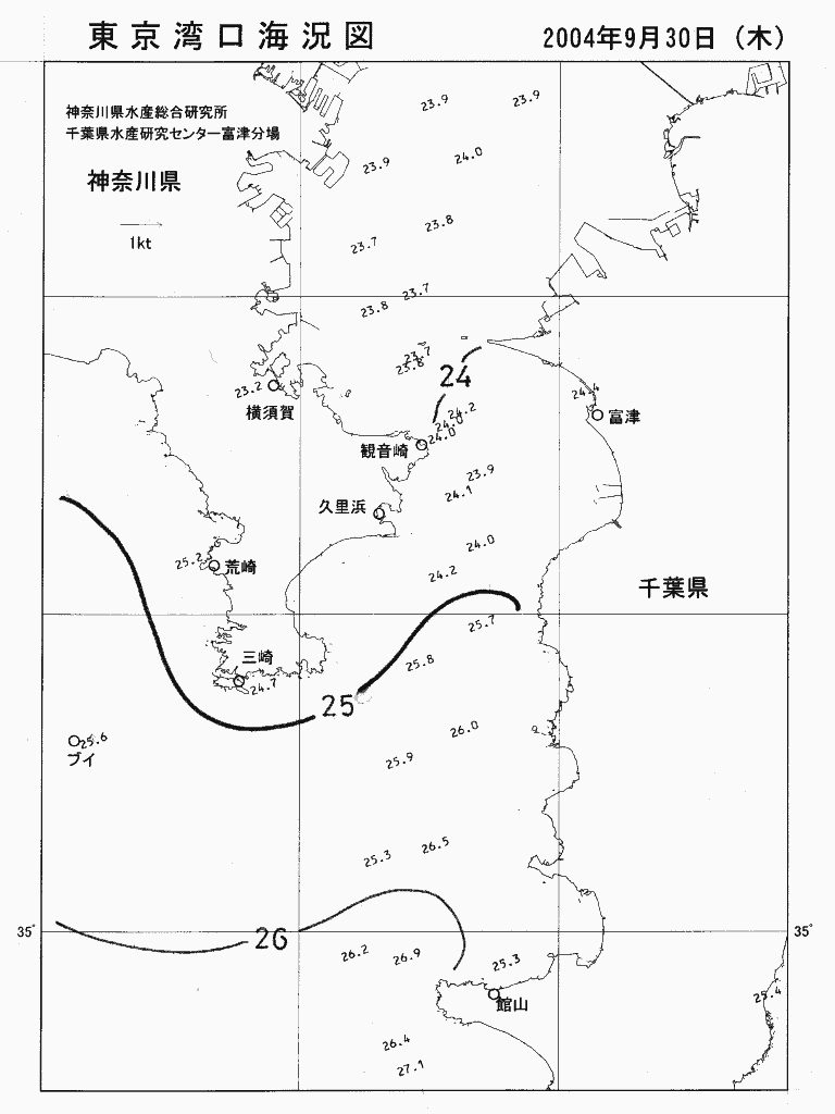 海況図, 東京湾口海況図 検索結果, (水温分布 等を図示)