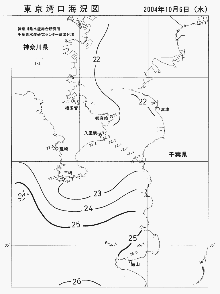 海況図, 東京湾口海況図 検索結果, (水温分布 等を図示)