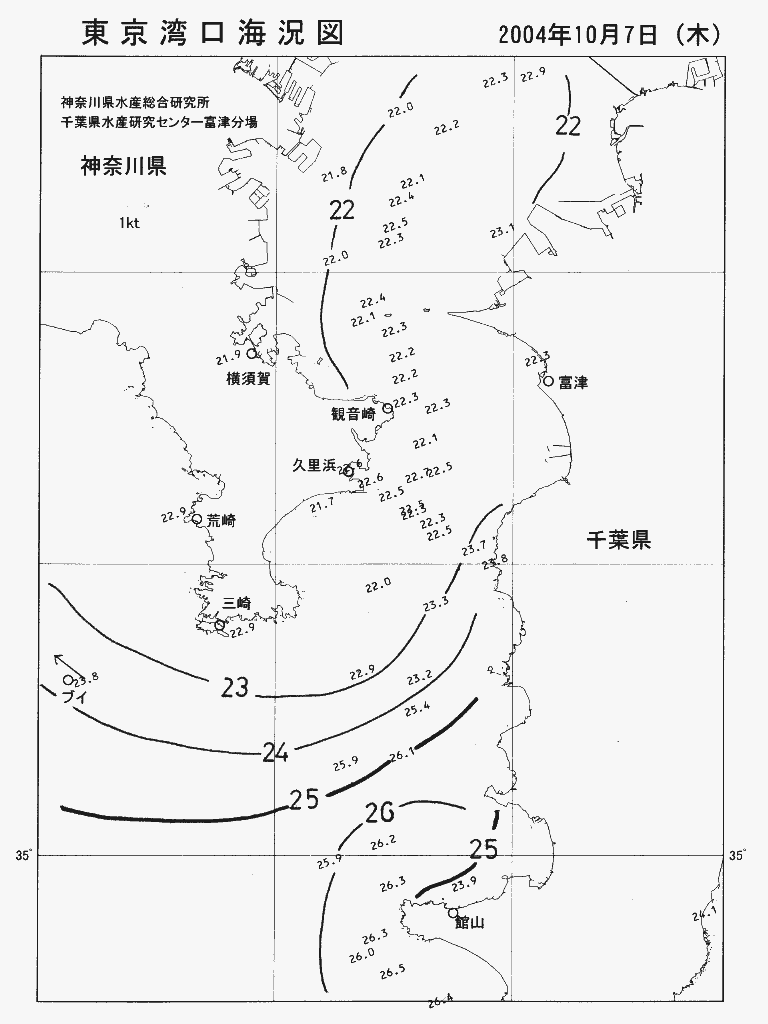 海況図, 東京湾口海況図 検索結果, (水温分布 等を図示)