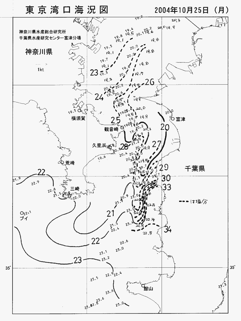 海況図, 東京湾口海況図 検索結果, (水温分布 等を図示)