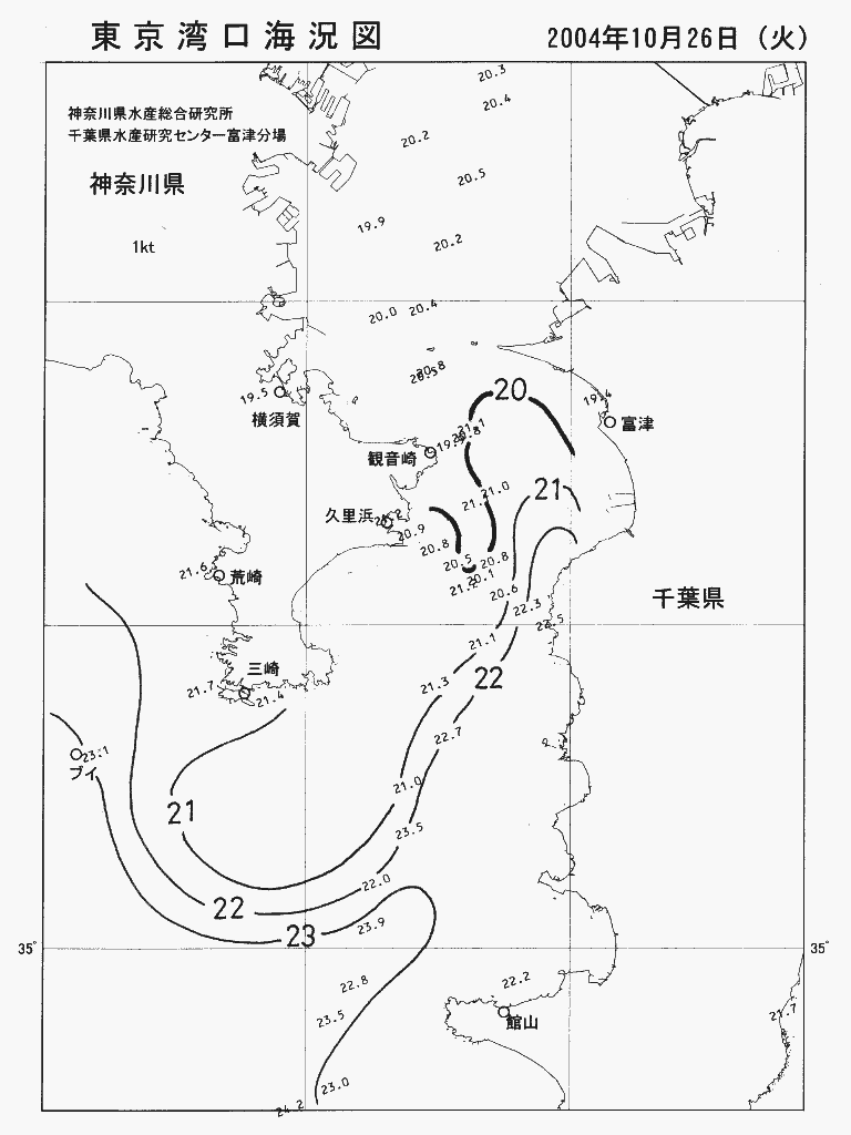 海況図, 東京湾口海況図 検索結果, (水温分布 等を図示)