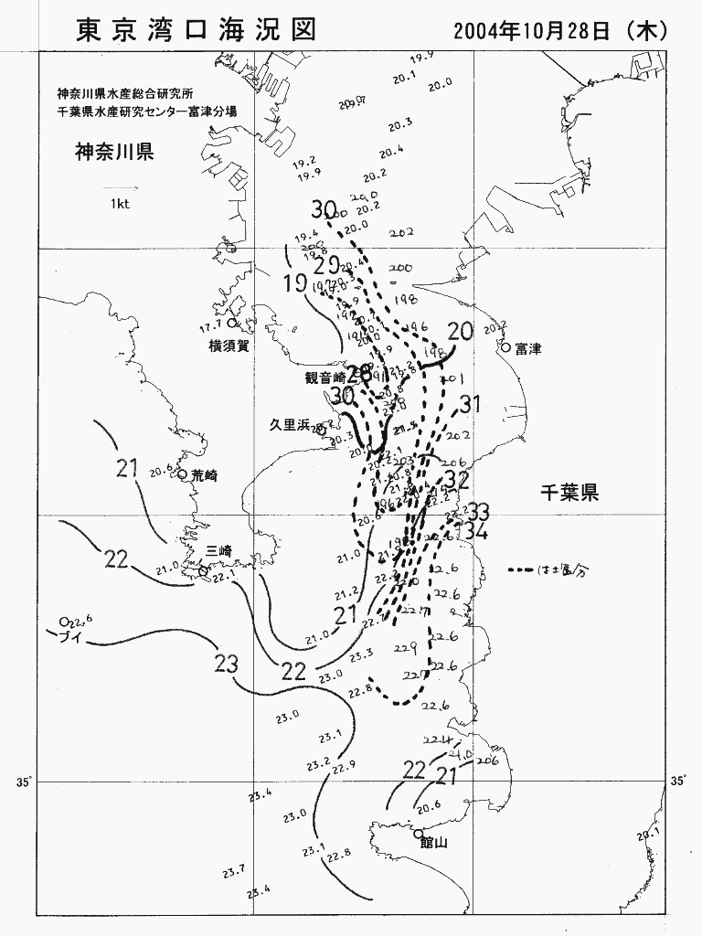 海況図, 東京湾口海況図 検索結果, (水温分布 等を図示)