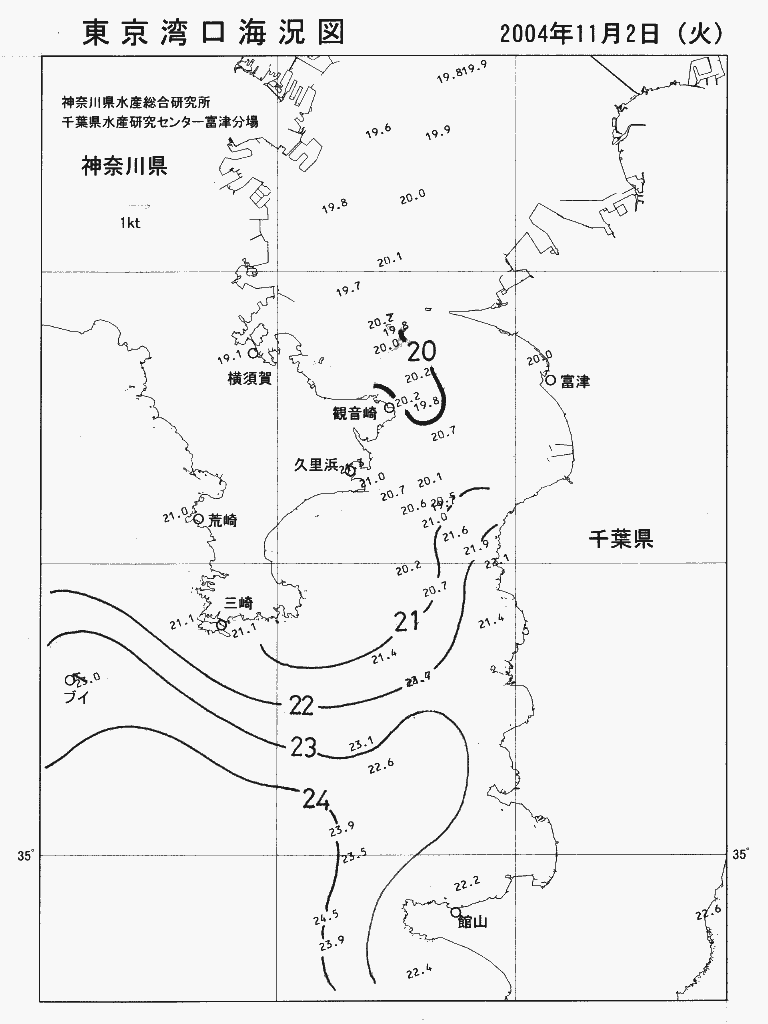 海況図, 東京湾口海況図 検索結果, (水温分布 等を図示)