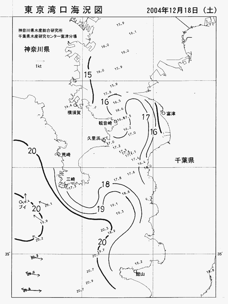 海況図, 東京湾口海況図 検索結果, (水温分布 等を図示)