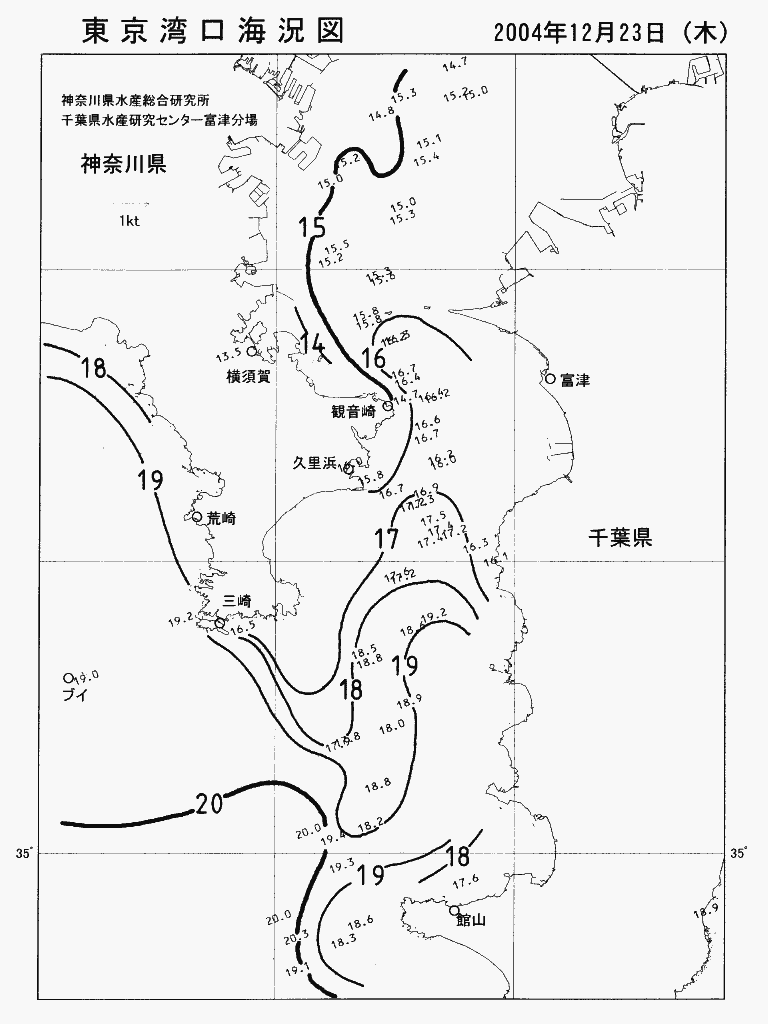 海況図, 東京湾口海況図 検索結果, (水温分布 等を図示)